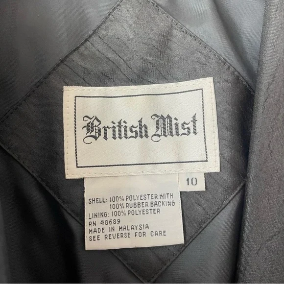 British Mist Vintage Black Rain Trench Coat Size 10 - Picture 6 of 12